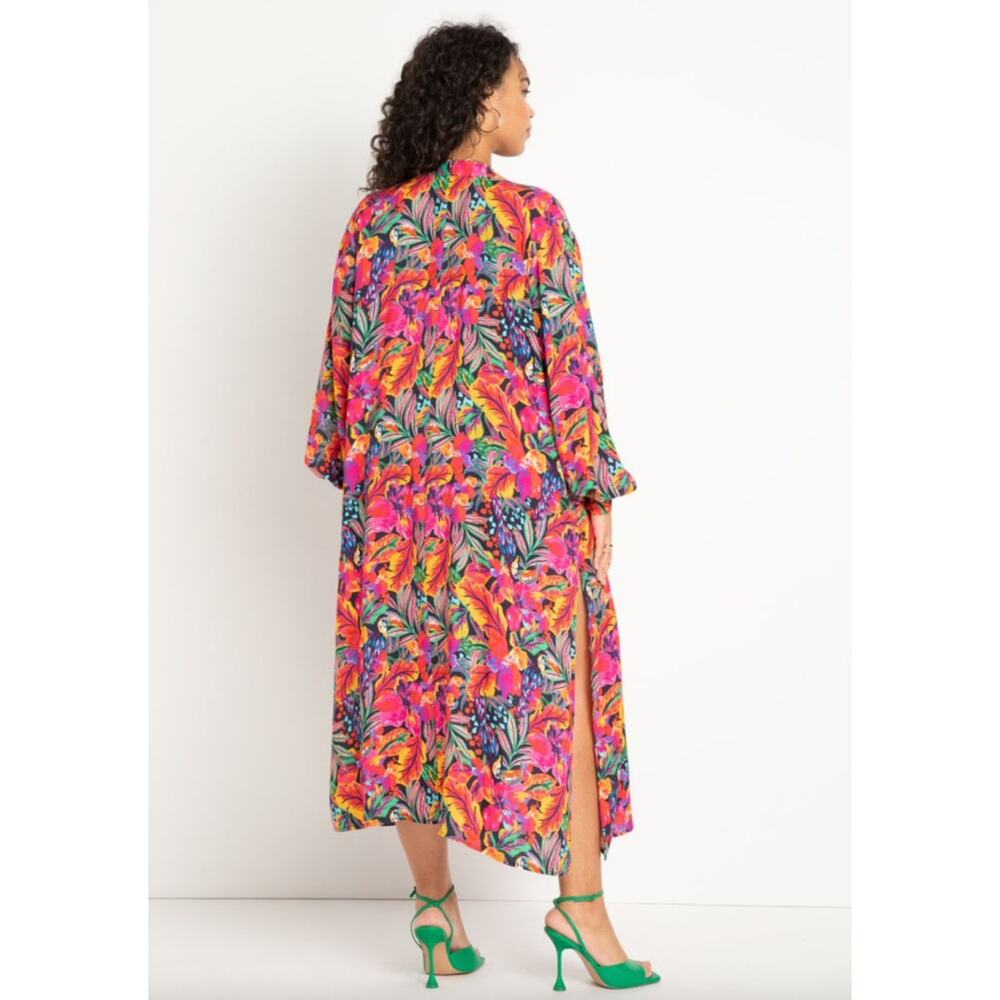 Eloquii Floral Print Puff Sleeve Duster Kimono Cover Up 18/20 - Picture 2 of 8